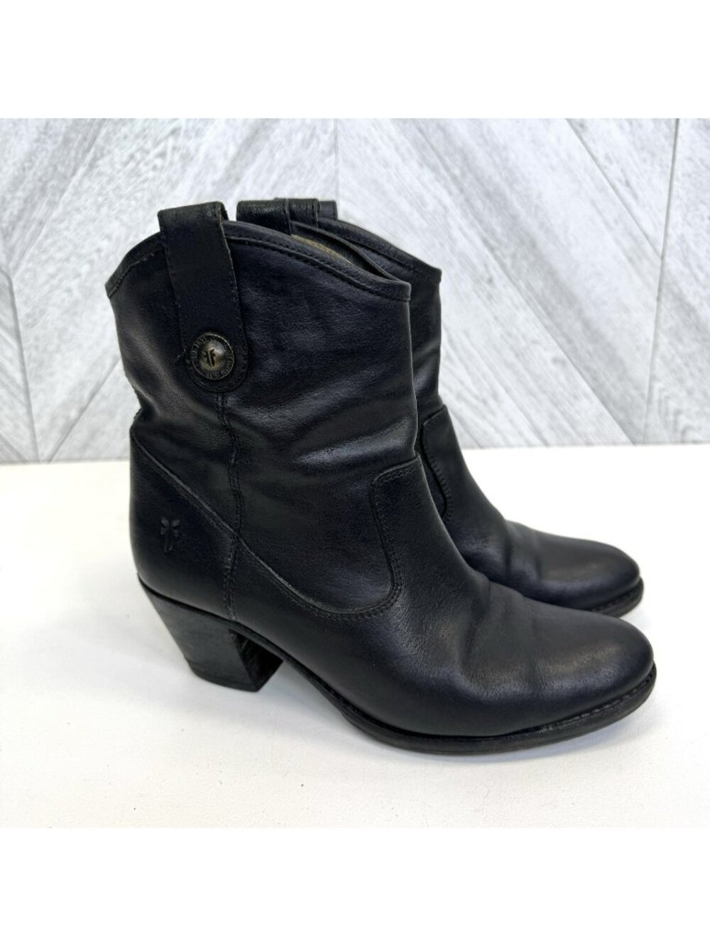 Frye Jackie Button Short Ankle Boots Womens 7.5 B Black Leather Western Cowboy